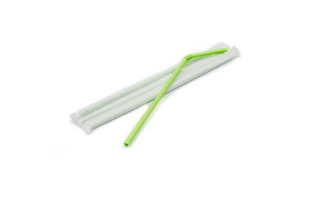 Compostable Flexi Straws Individually Wrapped 210x6mm Green