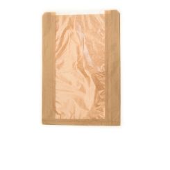 Large Compostable Bread Bags with Perforated Window KRAFT