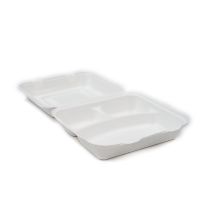 Compostable 3 compartments Hinged Bagasse Box 9x9"