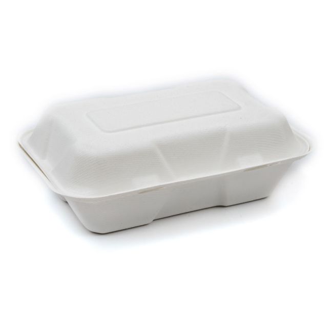Bagasse Compostable Lunch Box 9x6 Inch White