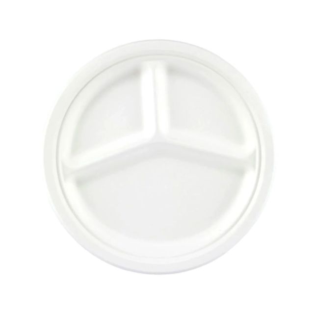 3 Compartments Compostable Round Bagasse Plate 10 Inch White