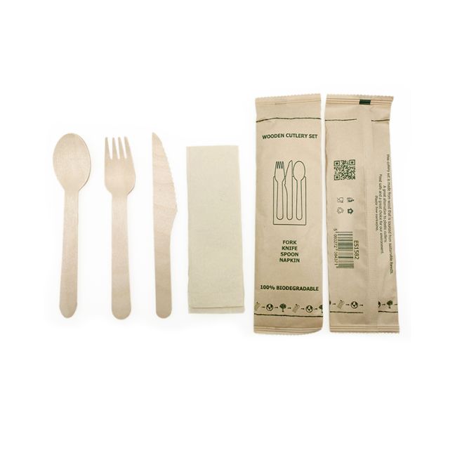 Wooden Cutlery Set 4 in 1 FO/KN/SP/NA